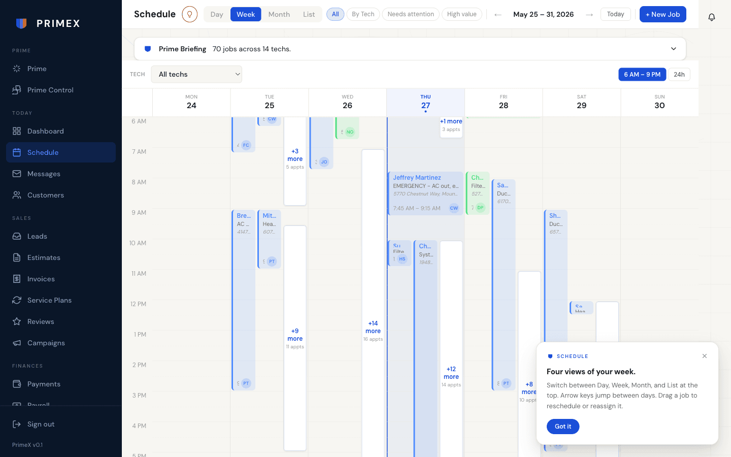 PrimeX schedule board